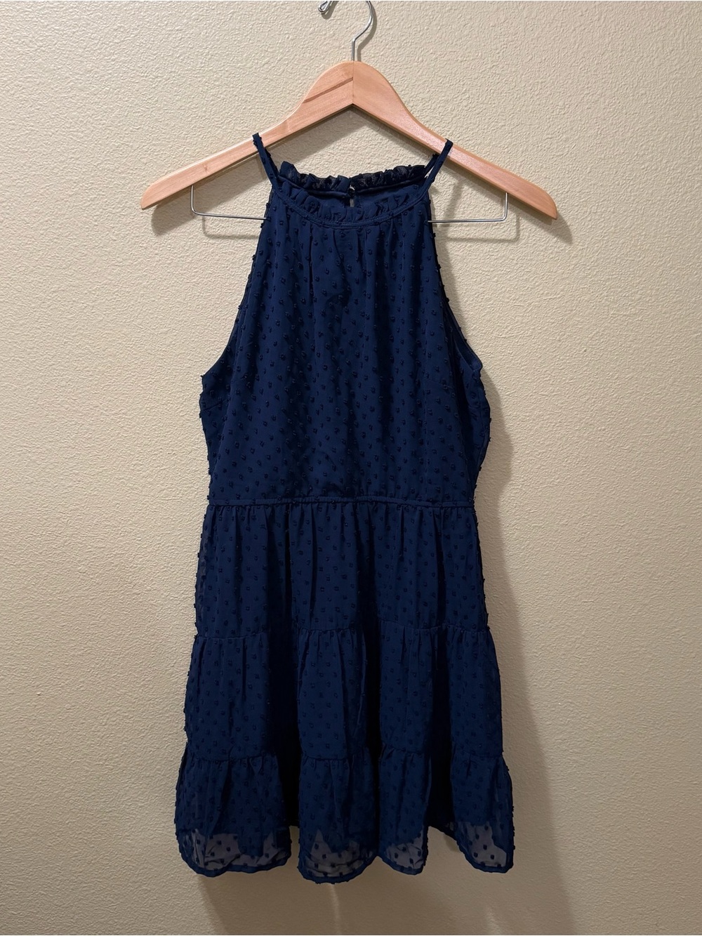 Women’s Small Trixxi Navy Blue Polka Dot Textured Sleeveless Mini Dress
